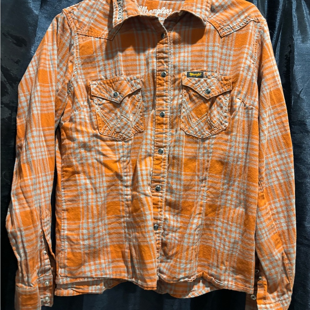 Wrangler Retro Premium Orange and Gray Plaid Shirt (M)